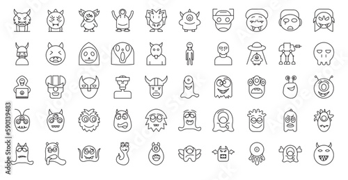 Monsters Thin Line Icons Monster Icon Set in Outline Style 50 Vector Icons in Black