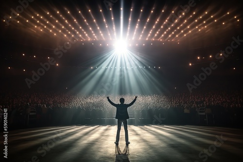 Fictional man musician on the stage in the light of spotlights made with generative AI © Vitalii But