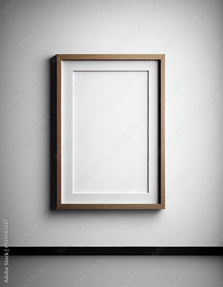 Minimalistic wooden frame on wall mockup Minimalistic wooden frame on wall mockup