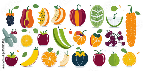 Fototapeta Naklejka Na Ścianę i Meble -  Fresh Fruits and Vegetables Vector Graphics