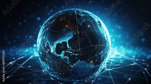 A hologram of the globe with neural networks. AI generated