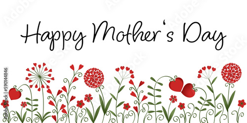 Happy Mother’s Day - Alles Liebe zum Muttertag. Grußkarte zum Muttertag mit Blumen aus roten Herzen.