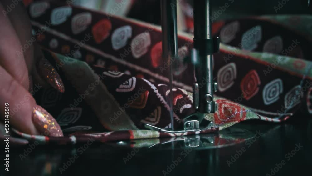 Vintage sewing machine needle in motion slow mo. Closeup of a sewing