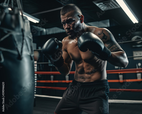 Boxer's Intense Training Session, Unleashing Power and Determination, Generative AI © Sven