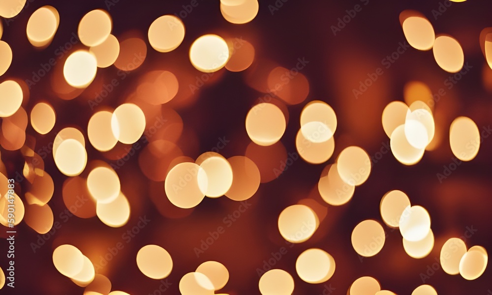 Festive magical bokeh lights background, glowing and shimmering blurred soft focus background. Christmas holidays backdrop. Generative AI.