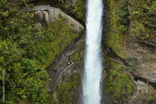 Waterfall Pailon del Diablo on Rio Verde at Banos, Tungurahua Province, Ecuador, South America 