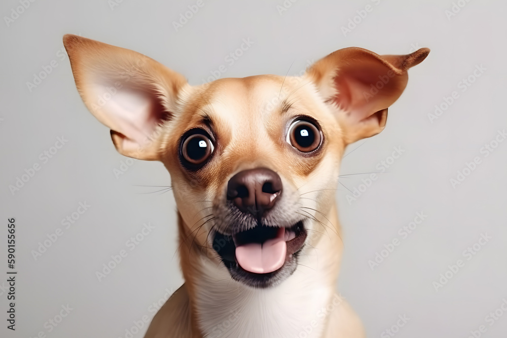 Close up portrait of surprise and amazed dog. Generative AI