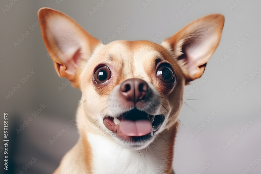 Close up portrait of surprise and amazed dog. Generative AI