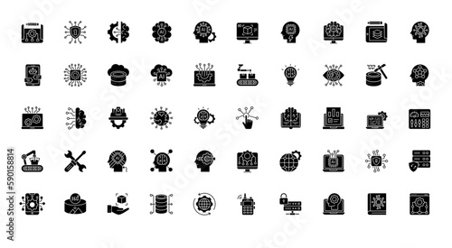 Machine Learning Glyph Icons Artificial Intelligence Icon Set in Glyph Style 50 Vector Icons in Black