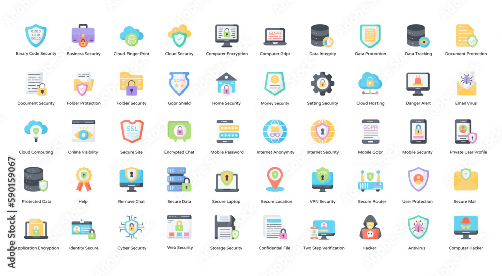 Information Security Flat Icons Data Integrity Icon Set in Color Style 50 Vector Icons Information Security Flat Icons Data Integrity Icon Set in Color Style 50 Vector Icons