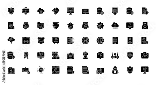 Information Security Glyph Icons Data Integrity Icon Set in Glyph Style 50 Vector Icons in Black photo
