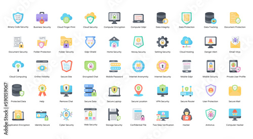 Information Security Flat Icons Data Integrity Icon Set in Color Style 50 Vector Icons photo