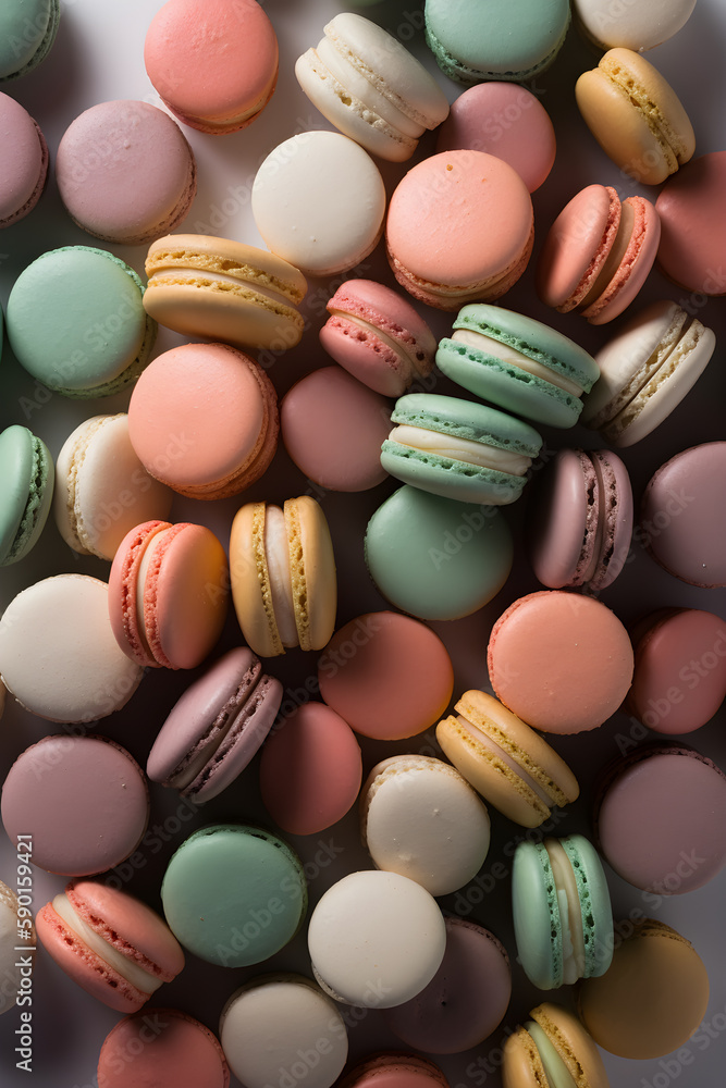 Close up of a group of macarons, seamless background with cinematic lighting AI concept Close up of a group of macarons, seamless background with cinematic lighting AI concept