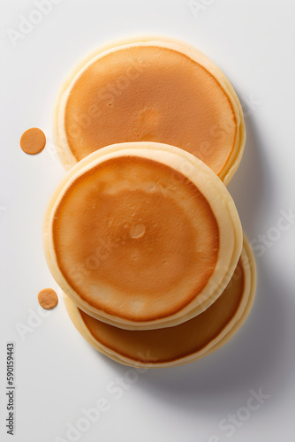 Close up of very fluffy pancakes, white background with cinematic lighting AI concept
