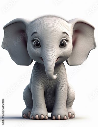 Baby Elephant  Cute Cartoon Style  Realistic  Logo Design  Graphic Design  T Shirt. Generative AI