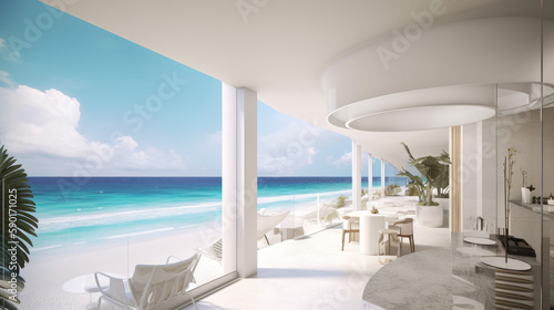 Hotel on the beach in barbados in modern style  generative ai