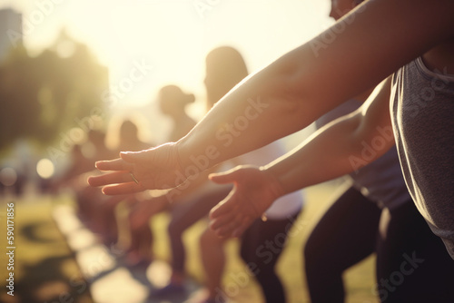 Picture of people exercising outdoors  World health day  bokeh Generative AI