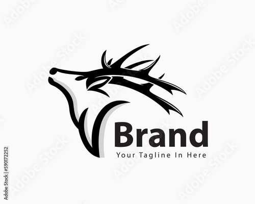 elk deer side view line art logo template illustration inspiration