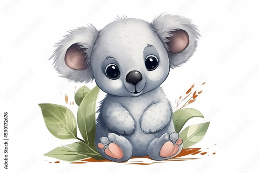 Cute baby koala bear cartoon character Generative AI Stock Illustration