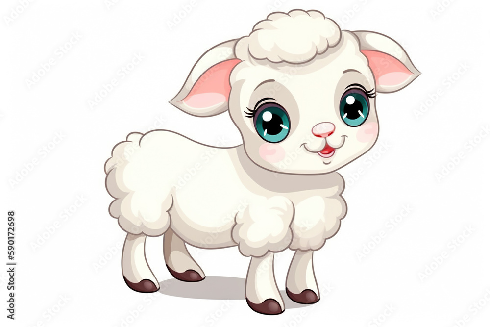 Naklejka premium Cute little lamb cartoon character isolated on a white background Generative AI