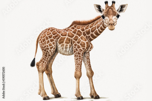 Giraffe standing isolated on a white background Generative AI