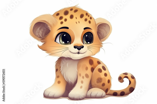 Baby cheetah cartoon character isolated on a white background Generative AI