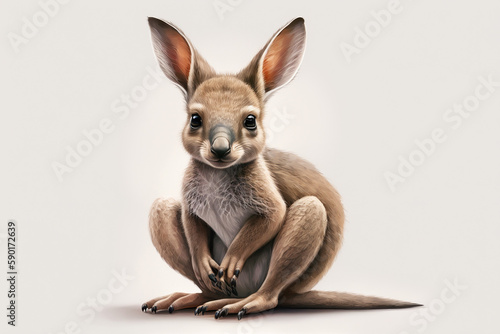 Cute little baby kangaroo isolated on a white background Generative AI