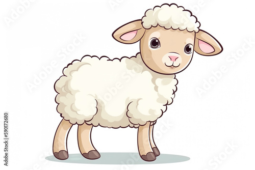 Fotografia, Obraz Cute little lamb cartoon character isolated on a white background  Generative AI