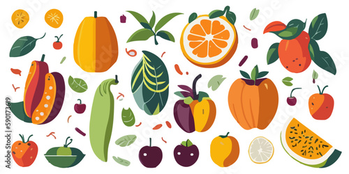 Fototapeta Naklejka Na Ścianę i Meble -  Colorful Fruit Doodles Clip Art Set