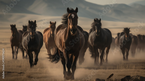 Group of majestatic and graceful horses, generative ai © TheGoldTiger