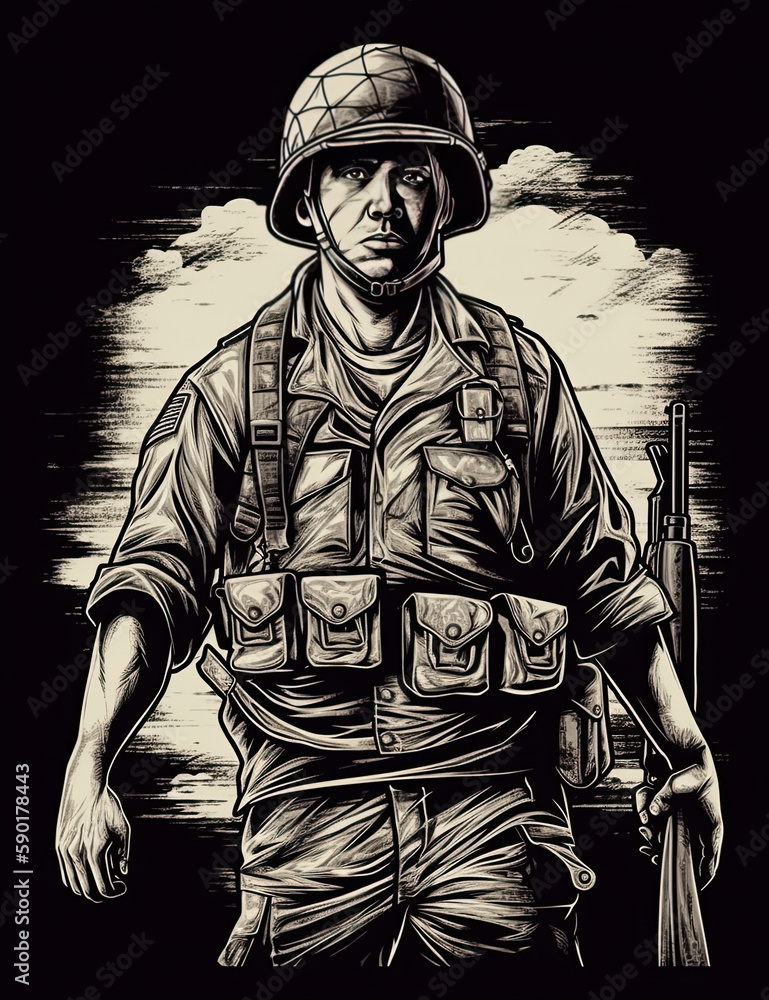 Obraz premium American Soldier, Graphic Design, Logo, T Shirt, Resource. Generative AI
