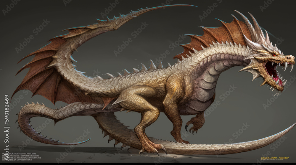 Fototapeta premium Creature concept art dragon in full body design, generative ai