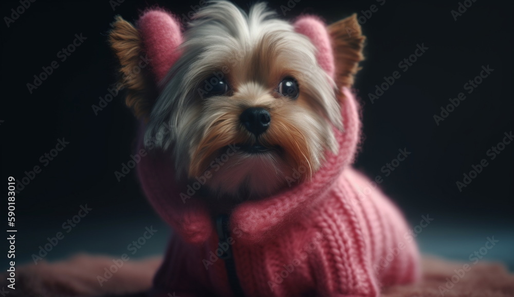 Fototapeta premium A cute dog wearing a pink sweater. Created by Generative Ai.