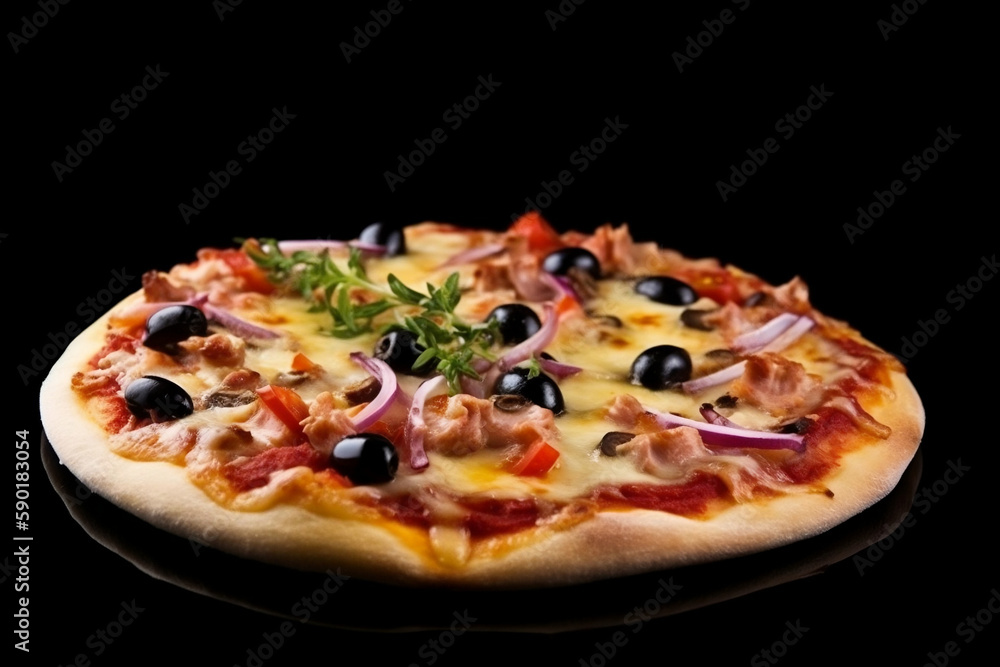 Delicious Pizza, Italian Cuisine, Isolated On A Black Background, Made Using Generative Ai