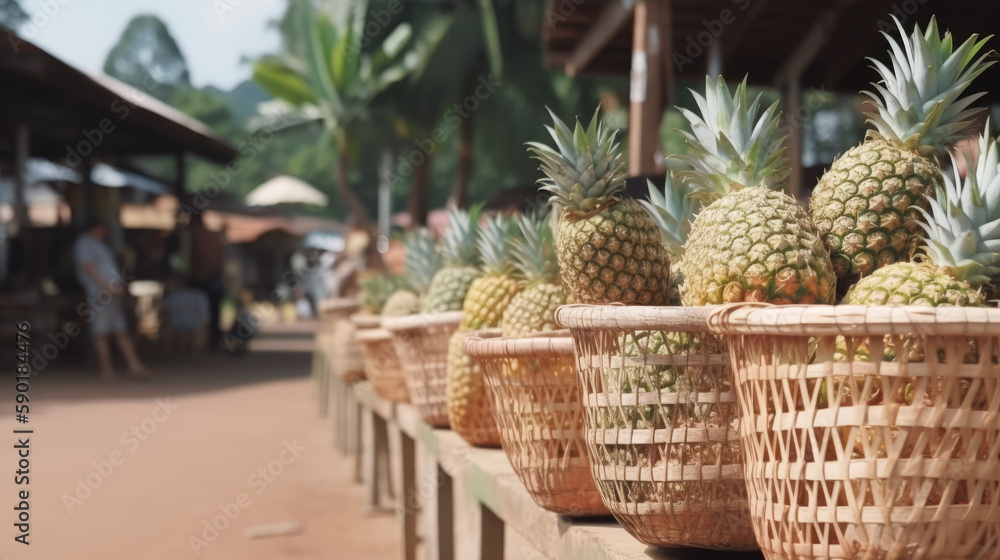 pineapple in the market, basket full of pineapple, generative ai pineapple in the market, basket full of pineapple, generative ai