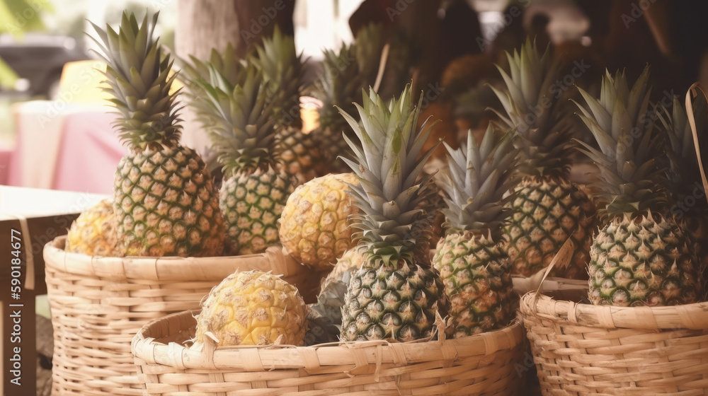 pineapple in the market, basket full of pineapple, generative ai pineapple in the market, basket full of pineapple, generative ai