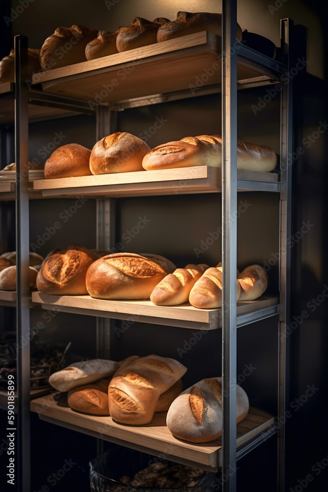 French bread on the shelves. Generative AI