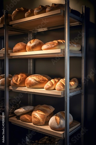 French bread on the shelves. Generative AI
