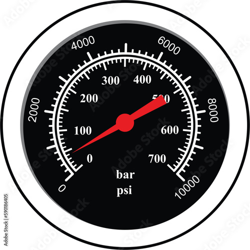Compound Pressure Gauge with Bar and PSI meter liquid filled vector illustration