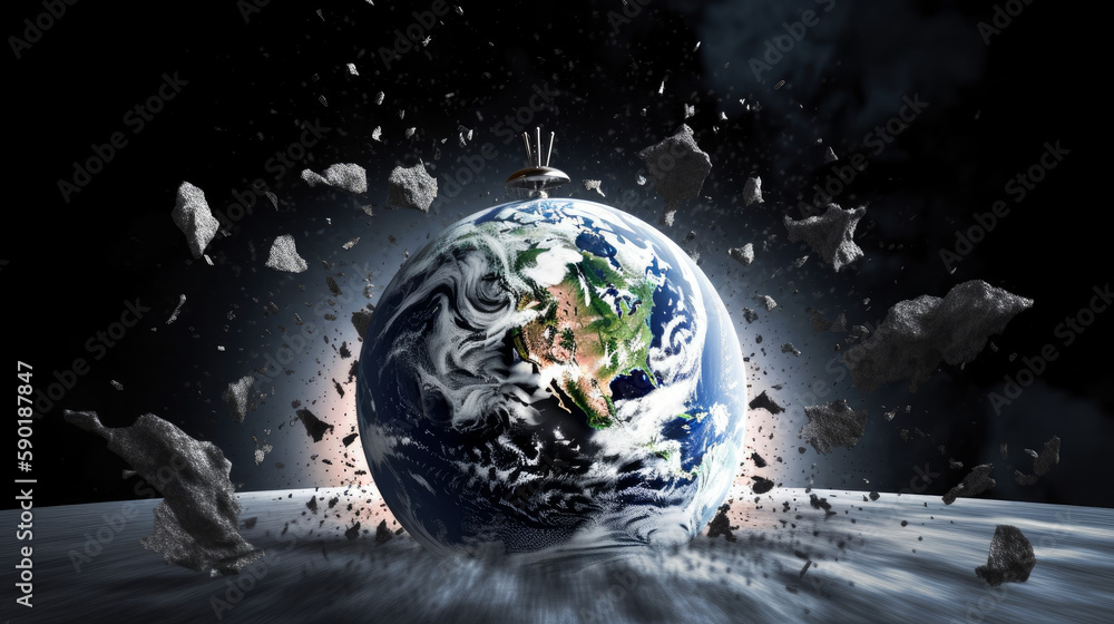 Naklejka premium earth globe and fire, time visualisation of earth and time, generative ai