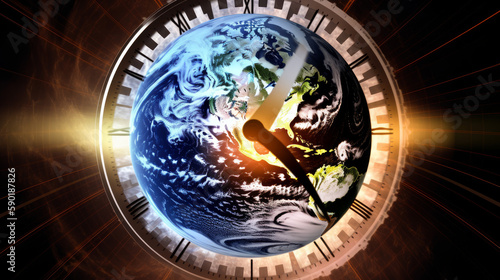 earth globe and fire, time visualisation of earth and time, generative ai