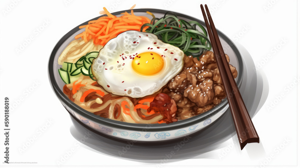 fried eggs with tomato and basil, korean bibimbap, generative ai fried eggs with tomato and basil, korean bibimbap, generative ai