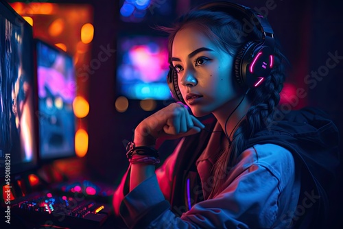 The Joy of Gaming: A Woman's Smile Reflecting Her Passion, generative ai