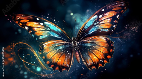 butterfly on the flower, magical butterfly with a lot of colors, generative ai © TheGoldTiger