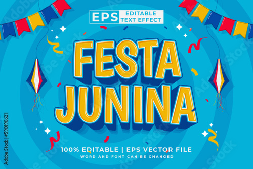 Editable text effect Festa Junina 3d Cartoon template style premium vector