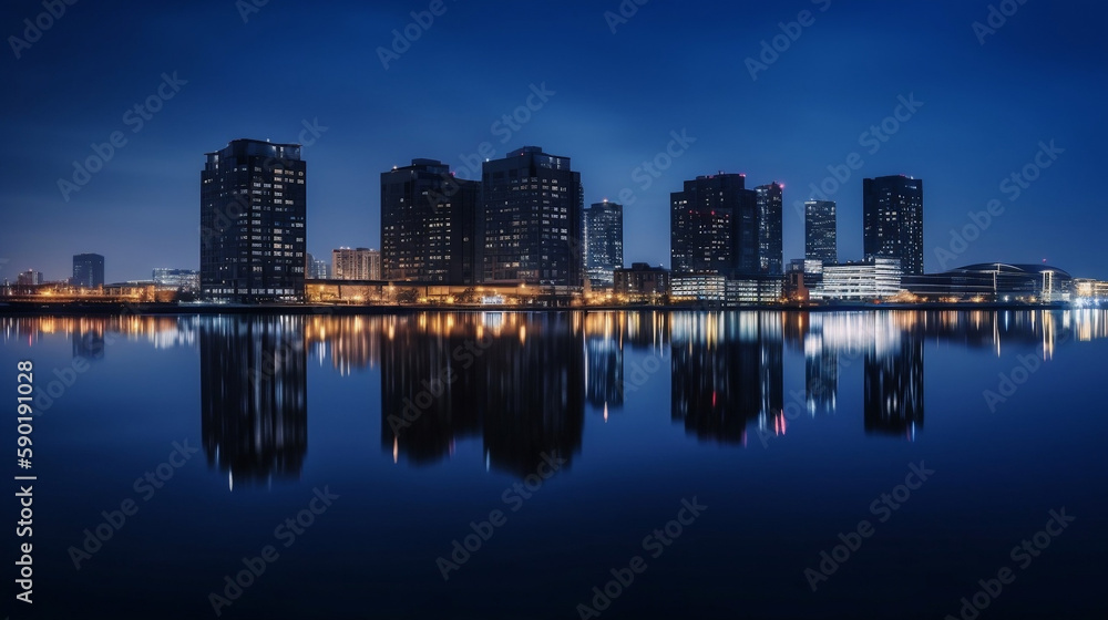 City skyline at night. Created using generative AI.
