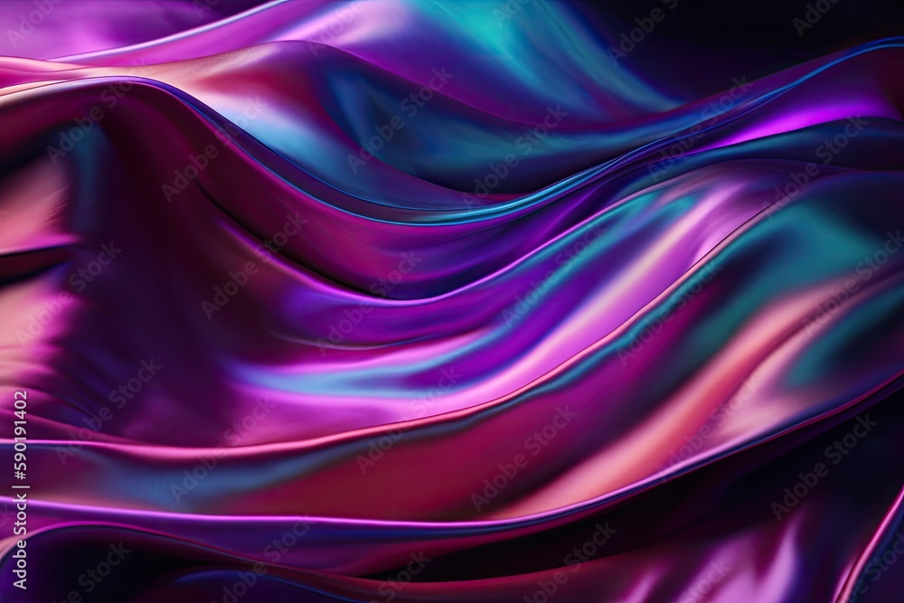 Iridescent chrome wavy gradient cloth fabric abstract background, ultraviolet holographic foil texture, liquid surface, ripples, metallic reflection. Generative AI Iridescent chrome wavy gradient cloth fabric abstract background, ultraviolet holographic foil texture, liquid surface, ripples, metallic reflection. Generative AI
