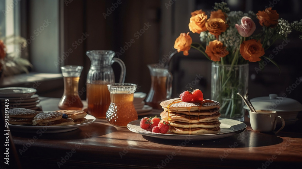 Obraz premium Breakfast on a table. Created using generative AI.