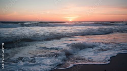 Sunset over the sea. Created using generative AI. © Vojtch