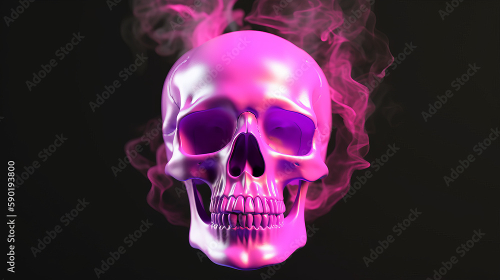 Pink skull with smoke around, generative ai